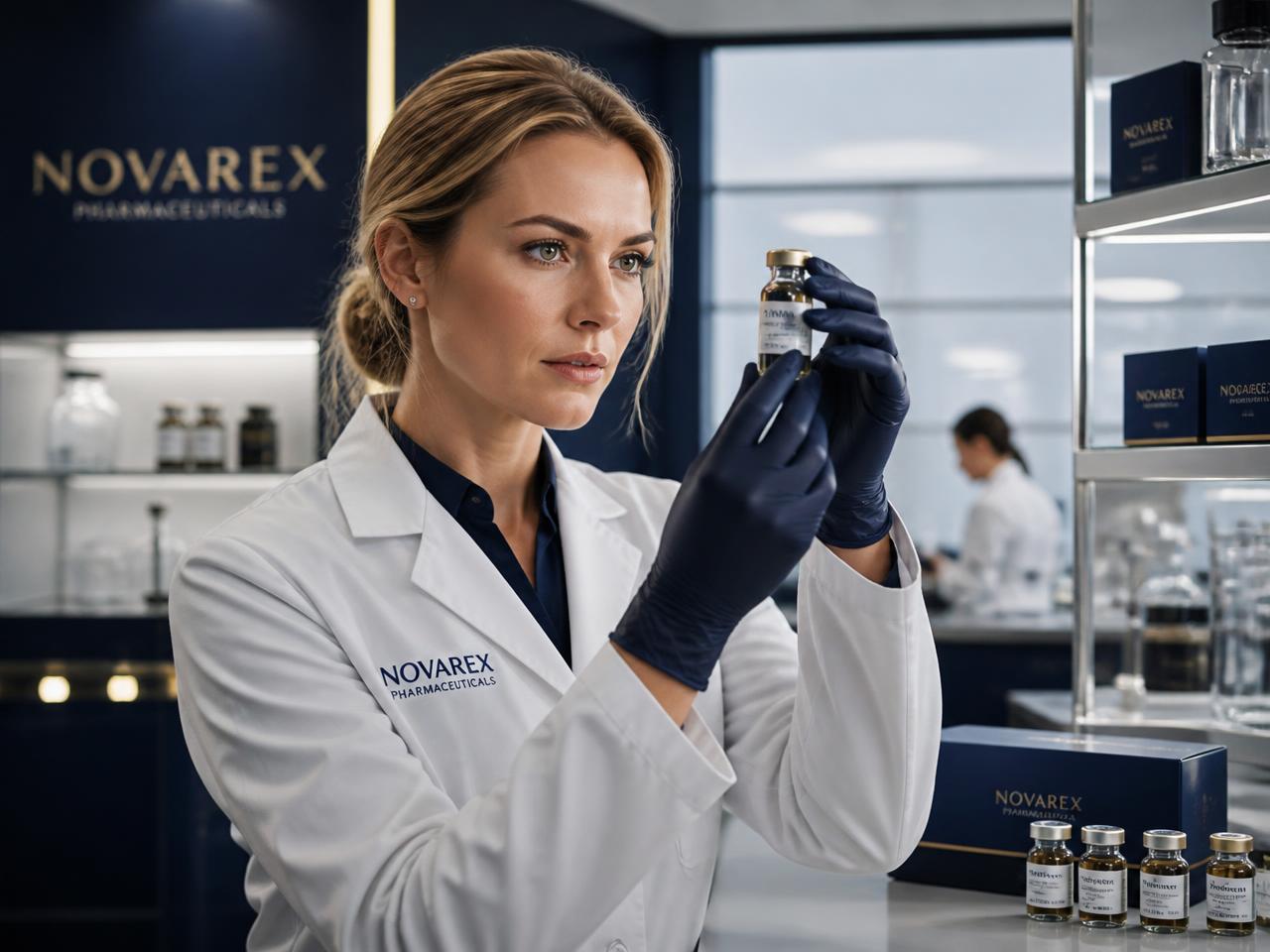 Pharmaceutical scientist inspecting a vial in a sterile laboratory